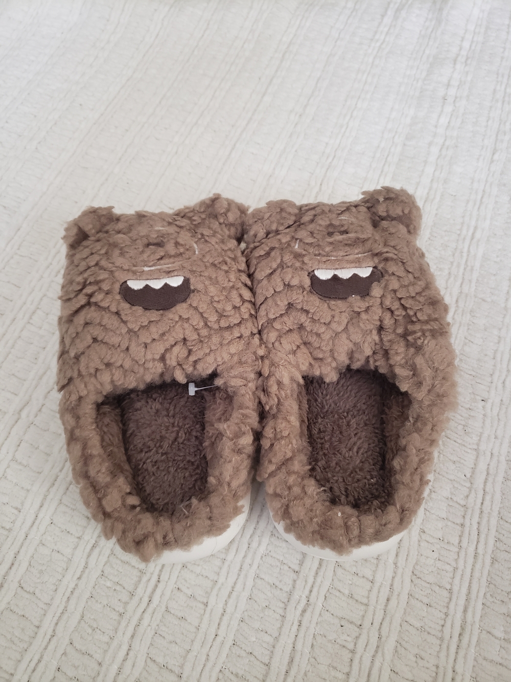 Kids Brown Plush Monster Slip-On Slippers